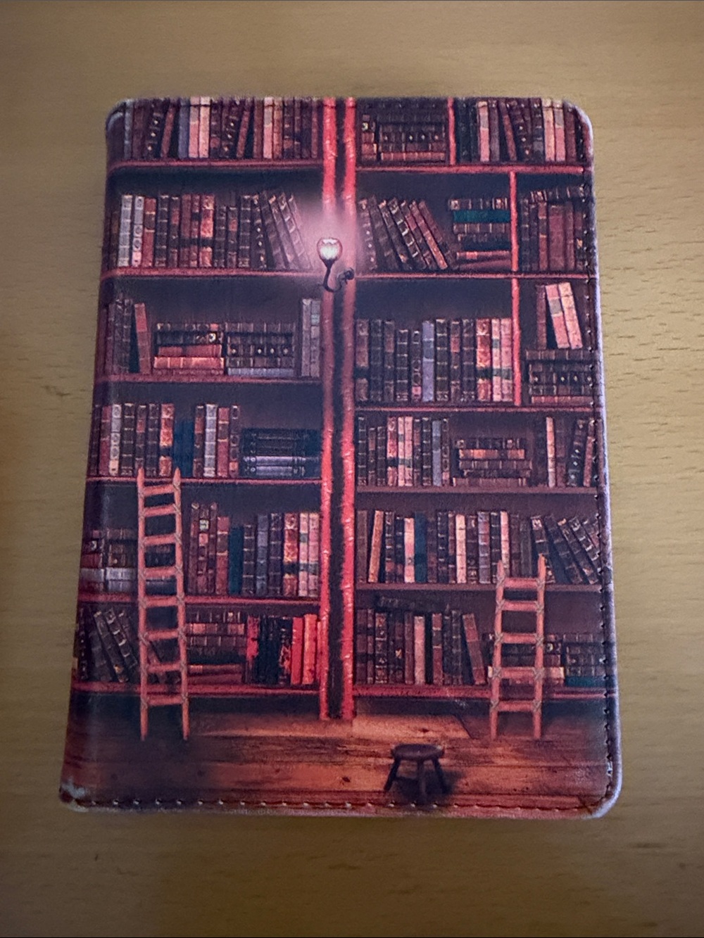 Library Bookshelf Print Passport Holder - Brown & Red Tones